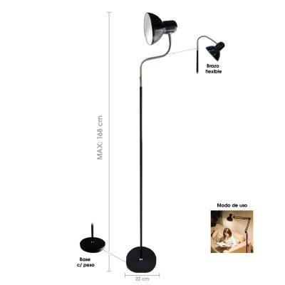 LAMPARA DE PEDESTAL 168CM CUELLO FLEXIBLE 110V LAMP BLANCO Y NEGRO