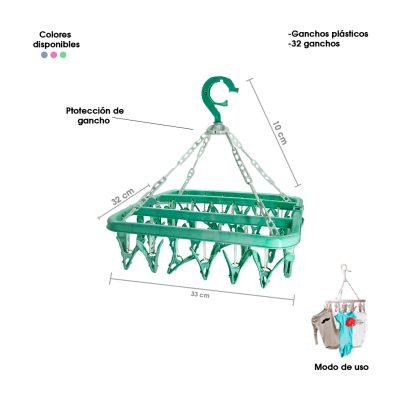 COLGADOR P/ROPA PLASTICO 32 GANCHOS VARIOS COLORES  4619-9