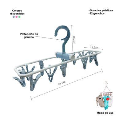 COLGADOR P/ROPA PLASTICO 12 GANCHOS 4619-10