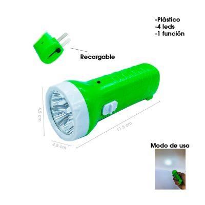 LINTERNA 4 LED PLASTICA ESPIGA RECARGABLE 828