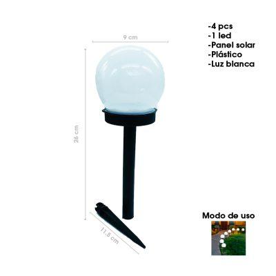 LAMPARA SOLAR P/JARDIN REDONDA LED DE ESTACA  4 PCS 8085-5