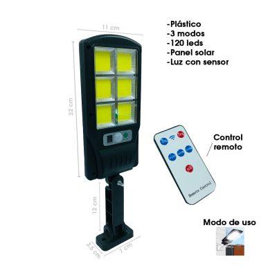 LAMPARA SOLAR TIPO REFLECTOR C/SENSOR DE MOVIMIENTO Y CONTROL 37X12.5CM 120-6