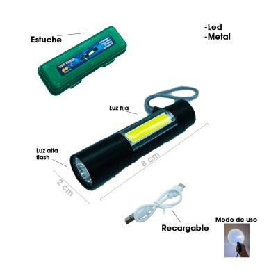 LINTERNA LED 1 LED 2 USOS C/ESTUCHE  RECARGABLE USB 2 EN 1 802-BQ