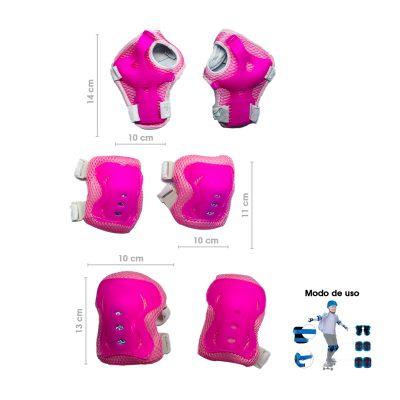 RODILLERAS DEPORTIVAS ROSADAS CODERA Y MUÑEQUERA 6 PCS 5671-22