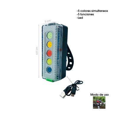 LAMPARA P/BICICLETA LED RECARGABLE 5 COLORES 5 FUNCIONES QX-W09