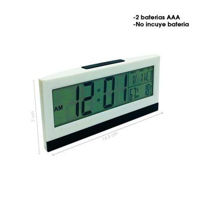 RELOJ DE MESA  DIGITAL CALENDARIO/TERMOMETRO/LUZ/BOTON SNOOZE BLANCO 14X7 CM KD-1852