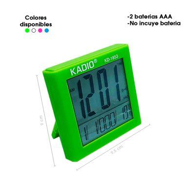 RELOJ DE MESA  DIGITAL CALENDARIO/TERMOMETRO/LUZ/BOTON SNOOZE VARIOS COLORES 9.5X9.5CM KD-1853